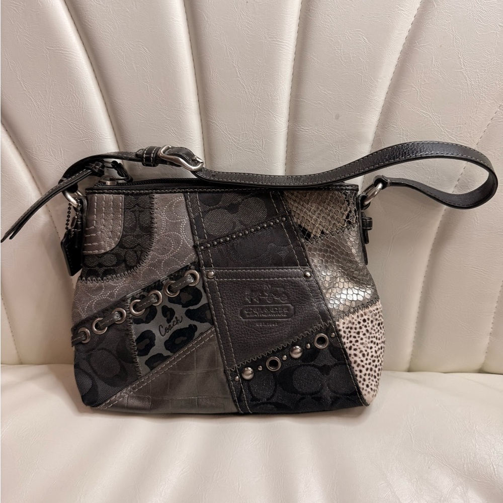 Coach Black and Gray Patchwork Crossbody Bag